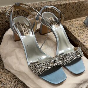 Badgley Mischka Satin Blue Embellished Heels